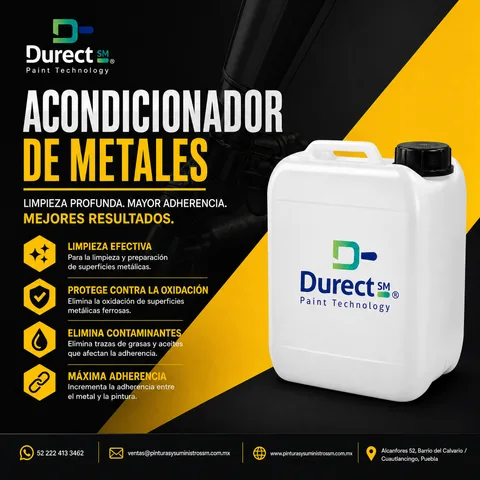 Bidón de Acondicionador de Metales Durect SM, para la limpieza y preparación de superficies metálicas antes de pintar.