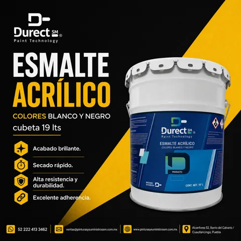 Cubeta de 19 litros de Esmalte Acrílico Durect SM, color blanco.