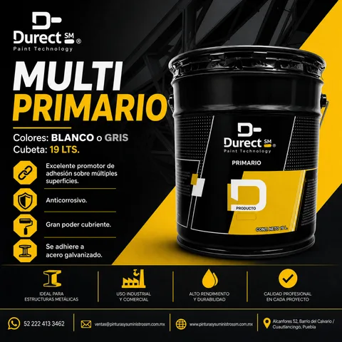 Cubeta de 19 litros de Multi Primario Durect SM, se adhiere a acero galvanizado.