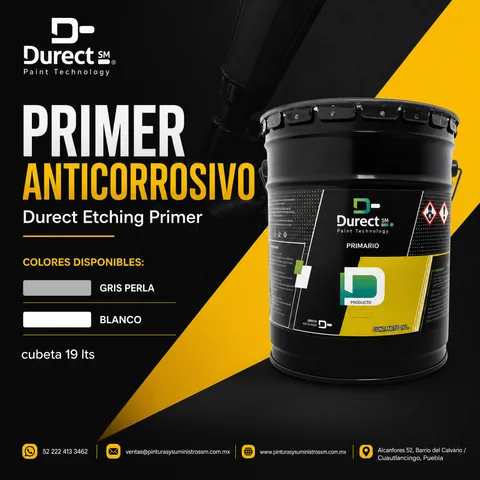 Cubeta de 19 litros de Primer Anticorrosivo (Etching Primer) Durect SM, color gris perla.