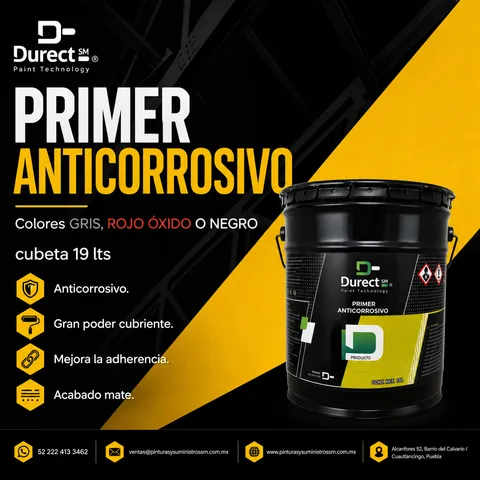 Cubeta de 19 litros de Primer Anticorrosivo Durect SM, color rojo óxido.
