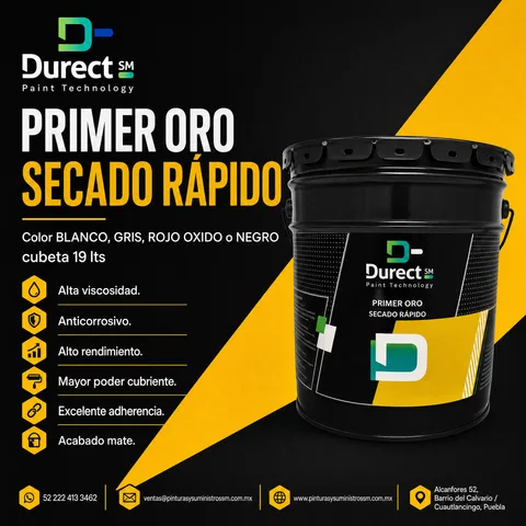 Cubeta de 19 litros de Primer Oro Secado Rápido, primario anticorrosivo Durect SM.