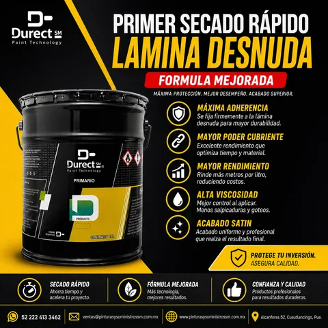 Cubeta de 19 litros de Primer Secado Rápido para lámina desnuda Durect SM.